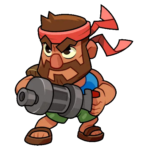 Personaje Heavy de Brawl Stars, saltando en el fondo